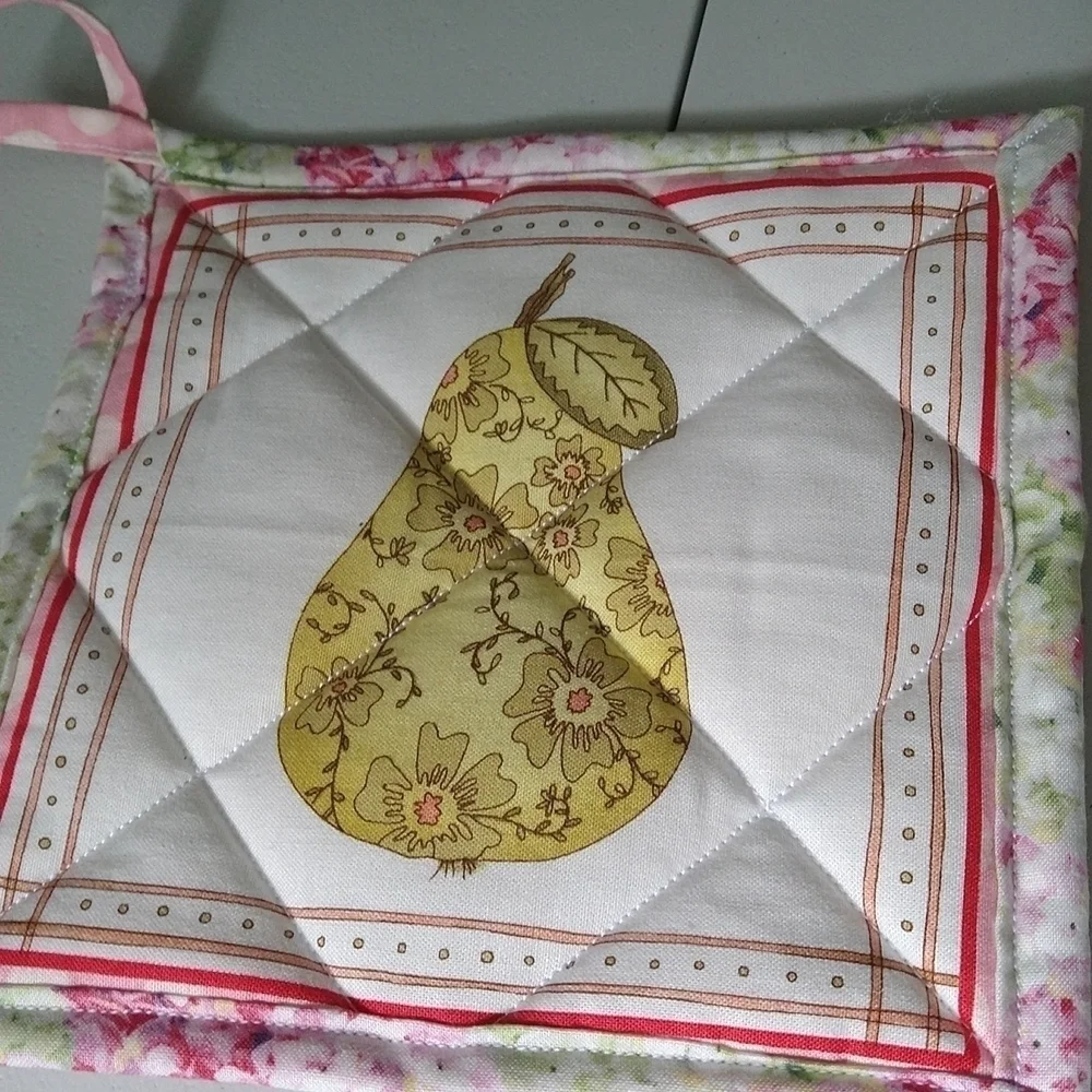 Homemade New potholders strawberry pears floral back 7X7